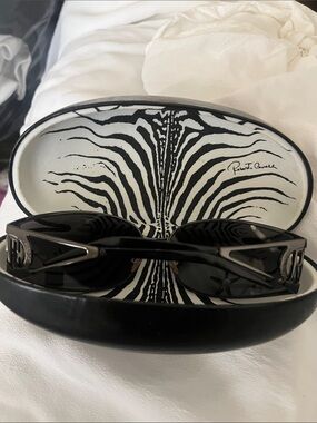Roberto Cavalli Black Shield Sunglasses with Silver Accents